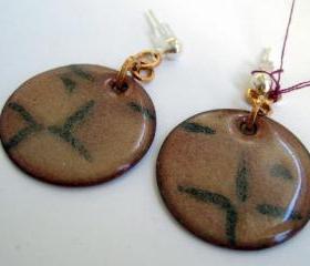 Earrings - Taupe Black Enameled Copper Posts