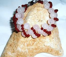  Rose Quartz and Red Agate bracelet handmade