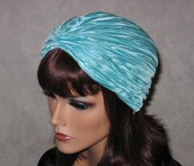 Handmade Pleated Turban -Aqua Blue Accordion