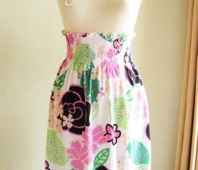 Smocked High Waisted Skirt Floral Pattern