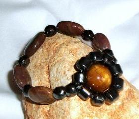 Tigers Eye and Agate Unisex Strechy Bracelet