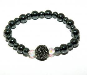 Gunmetal Hematite Pave Bead Bracelet - Hematite Beaded Bracelet - Stretch Bracelet - Diamante Teens Jewelry - Pave Crystal Bracelet