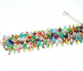 Multicolor Beaded Crystal Weaved Bracelet - Weaved Bracelet - Rainbow Bracelet - Gift
