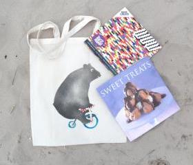.Cute bear bag cotton hand stencilled print