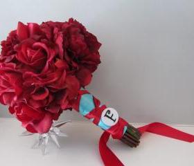 Real Touch Bridal Bouquet - Red and Aqua