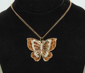 Brown Butterfly Necklace - Rhinestone Butterfly Necklace - Gift