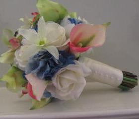 Real Touch Bridal Bouquet - Roses, Calla Lilies, Orchids, Hydrangea