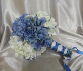 Silk Wedding Bouquet - Blue and White Hydrangea