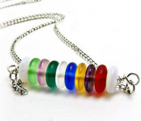 Rainbow Beach Glass Bar Necklace-Colored Beach Glass Bar Pendant Necklace - beachglass jewelry- colored jewelry- rainbow jewelry- glass necklace-glass jewelry- summer jewelry-summer necklace-colorful- multi colored- gift for her-graduation gift- bead necklace -bead jewelry