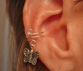 Ear Cuff, Dainty and Feminine Silver Cuff with Butterfly Charm 