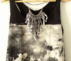 Crochet fringes necklace. Shades of grey cotton yarn