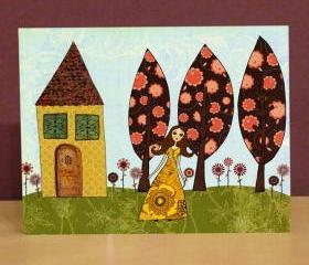 Small Art Block Print Poppy's Garden 