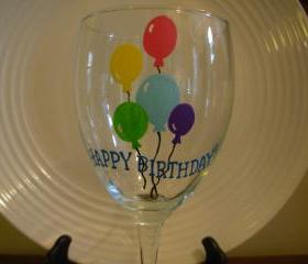 Birthday Wine Glass Handpainted Happy Birthday