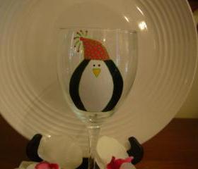 Penguin Wine Glass Handpainted Personalized