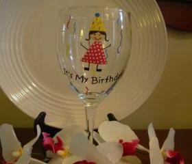 Birthday Wine Glass Handpainted It's My Birthday