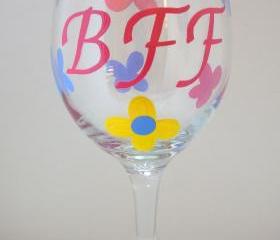 BFF Large Wine Glass Handpainted Personalized