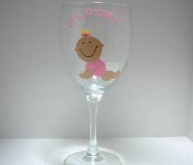 Baby Girl Wine Glass, Personalized Handpainted It's A Girl