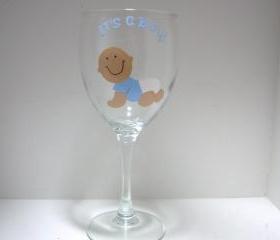 Handpainted It's A Boy Baby Wine Glass, Personalized