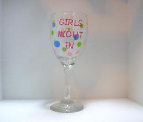 Handpainted Girls Night In Wine Glass Personalized
