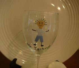 Mr. Tarheel Wine Glass Handpainted University of North Carolina
