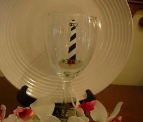 Cape Hatteras Lighthouse Wine Glass Handpainted Personalized