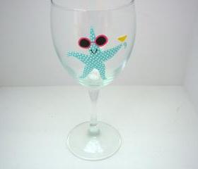 Handpainted Starfish Wine Glass