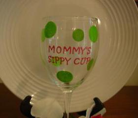Mommy's Sippy Cup Wine Glass Handpainted