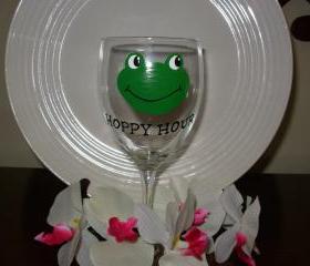 Frog Wine Glass Handpainted Hoppy Hour