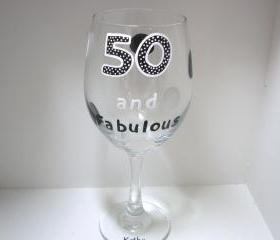 50th Birthday Wine Glass Handpainted Oversized
