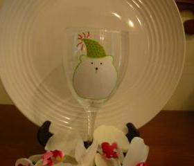 Polar Bear Wine Glass Handpainted