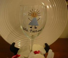 Ms. Tarheel wine glass Handpainted Personalized