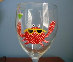 Crab Wine Glass Handpainted Personalized