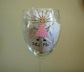 Phi Mu Wine Glass Handpainted