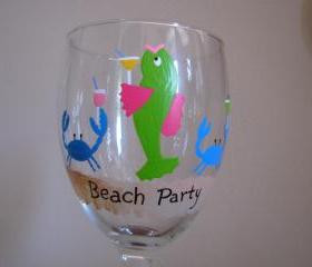 Beach Party Handpainted Wine Glass