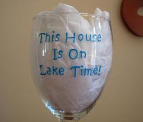 Handpainted Lake Time Wine Glass
