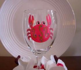 Crab Wine Glass Handpainted Personalized