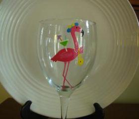 Pink Flamingo Wine Glass Diva Handpainted