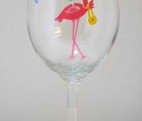 Flamingo Wine Glass Handpainted Personalized Oversized