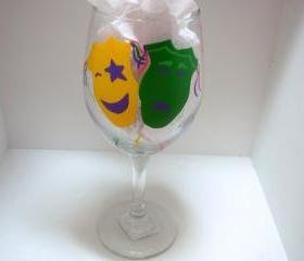 Comedy/Tragedy Wine Glass Handpainted Personalized Oversized