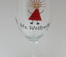 Handpainted Ms. Wolfpack Wine Glass Personalized