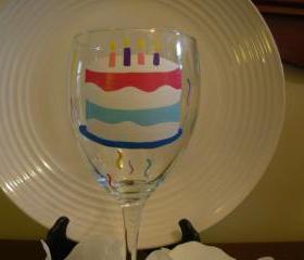 Birthday Wine Glass Handpainted Cake Personalized