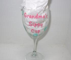 Grandma's Sippy Cup Handpainted Wine Glass Personalized