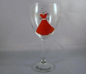 Handpainted Bridesmaid Wine Glass Personalized Dress