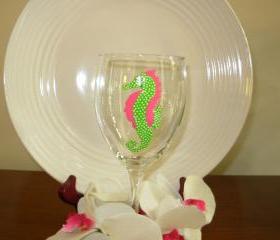 Seahorse Wine Glass Handpainted