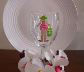 Bathing Beauty Wine Glass Handpainted Personalized