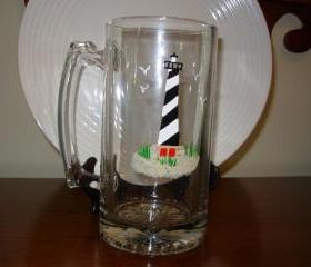 Cape Hatteras Lighthouse Beer Mug Handpainted