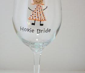 Hokie Bride Wine Glass Handpainted Personalized Over Sized