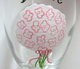 Bridal Bouquet Wine Glass Handpainted for Wedding Party