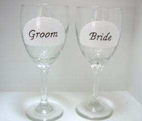 Bride and Groom Wine Glass Handpainted Personalized