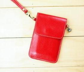iPhone case, Leather bag with hand strap, RED